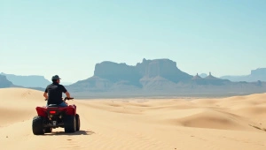 Lone ATV Rider Gazing at Distant Mountains