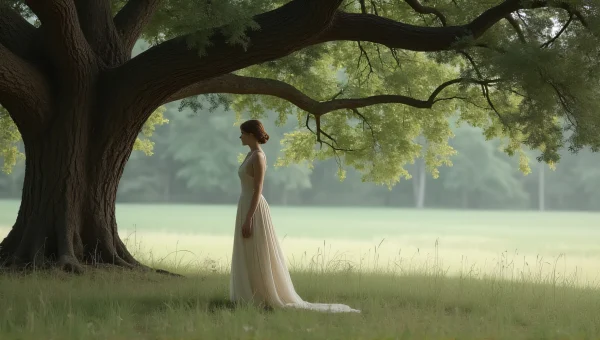 Lone Figure Beneath Oak Tree In Meadow