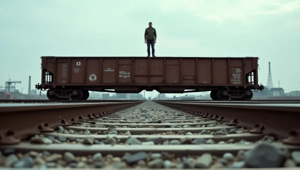 Lone Man on Abandoned Train Car in Industrial Setting