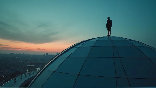 Lone Man on Dome Structure at Dusk Skyline