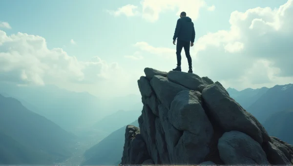 Lone Man on Mountain Peak with Dramatic Sky