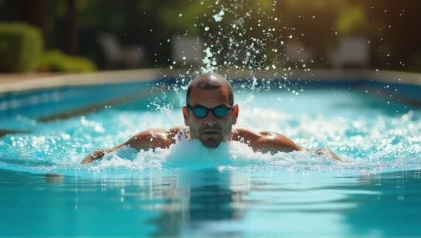 Lone Man Swimming Freestyle In Outdoor Pool
