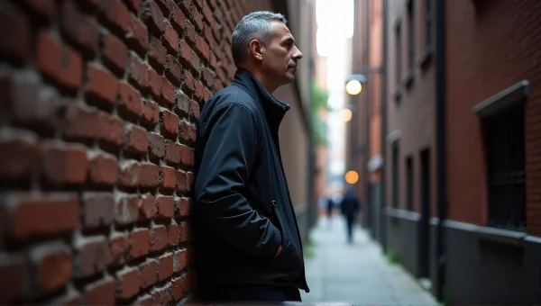 Lone Man Urban Alley Low-Angle Profile Shot