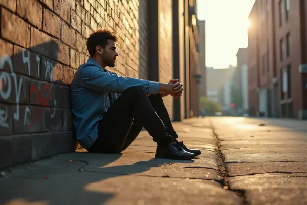Lone Man Urban Landscape Sitting Back Graffiti