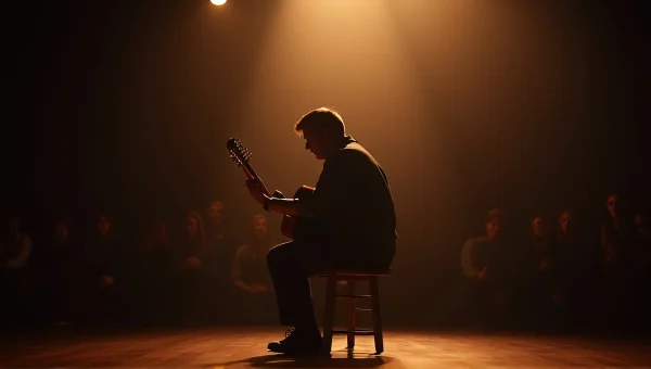 Lone Musician Playing Acoustic Guitar on Stage