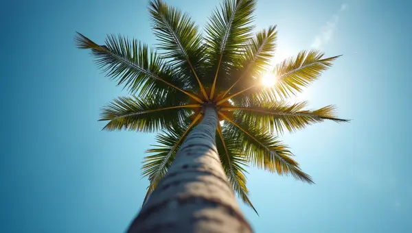 Lone Palm Tree Trunk Against Clear Blue Sky