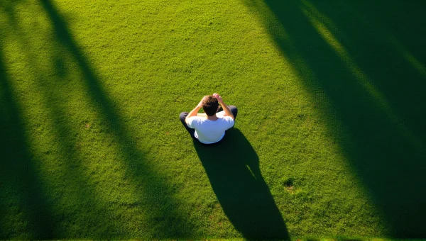 Lone Person Meditating on Green Grass Aerial View