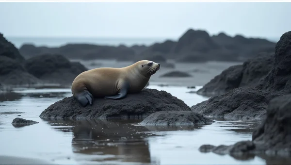 Lone Sea Lion Resting on Volcanic Rocks
