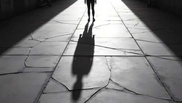 Lone Shadow On Cracked Concrete In Low-Angle Sunlight