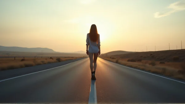 Lonely Figure on Empty Highway at Dusk