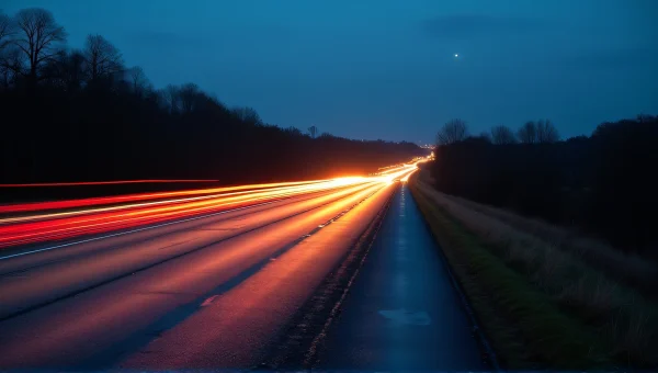 Long Exposure Night Road Scene With Vehicle Lights