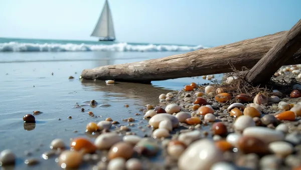 Low Tide Seashore With Seashells And Driftwood