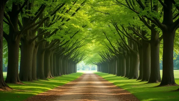 Lush Green Trees Along Winding Dirt Path
