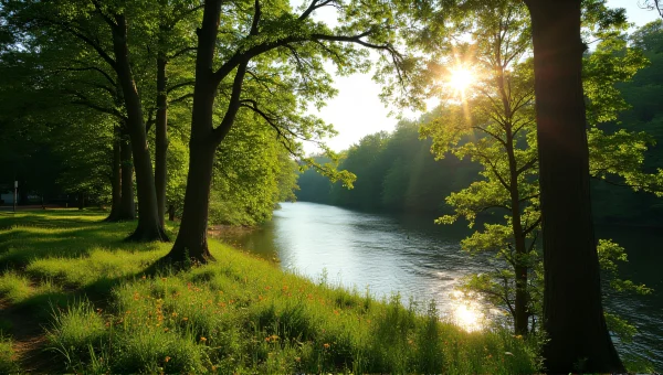 Lush Green Trees By Reflective River Landscape