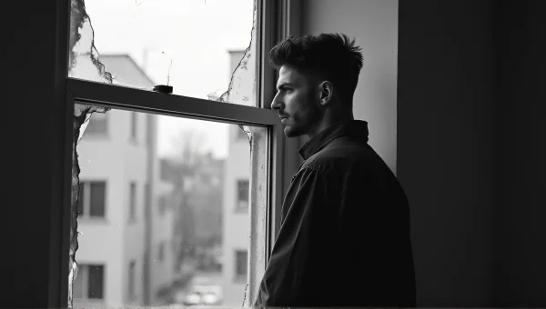 Male Model Portrait By Broken Window Grayscale