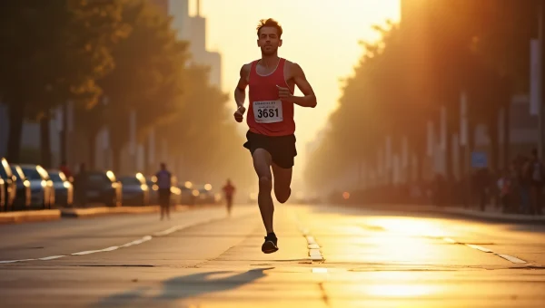 Male Runner Sprinting on Sunlit City Street