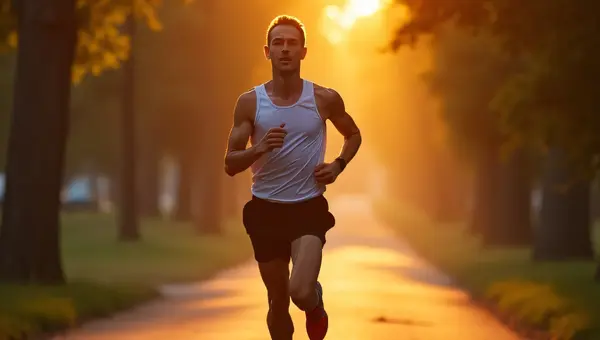 Male Runner Sprinting on Tree-Lined Path