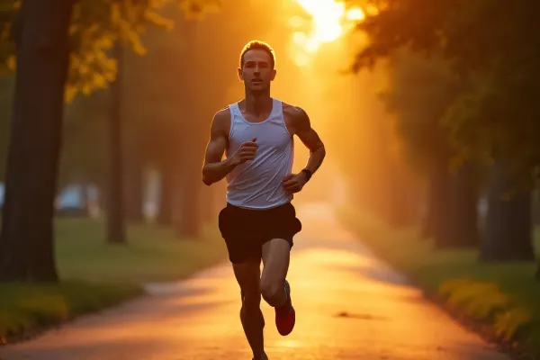 Male Runner Sprinting on Tree-Lined Path