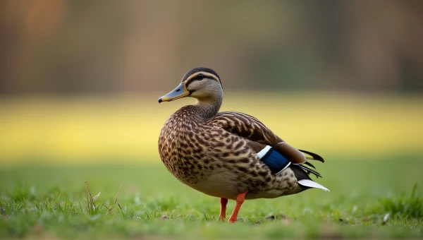 Mallard Duck on Dewy Grass Close-Up Shot