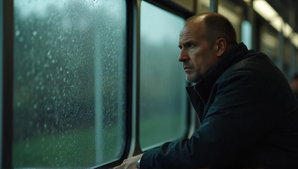 Man in Black Jacket by Rainy Train Window