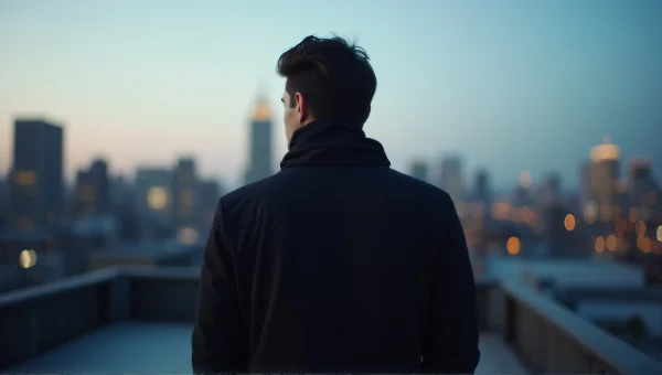 Man in Black Jacket on Urban Rooftop at Dusk