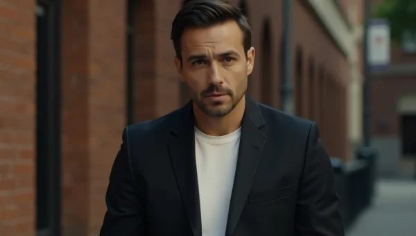 Man in Black Suit Against Urban Brick Wall