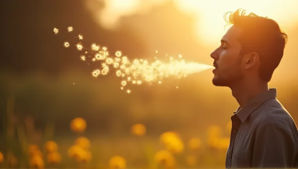 Man Blowing Dandelion Seeds in Afternoon Light