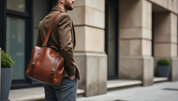 Man in Brown Blazer with Leather Bag Urban Style