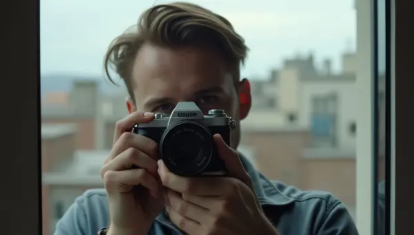 Man Capturing Urban Moments With Compact Camera