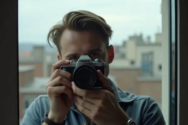 Man Capturing Urban Moments With Compact Camera