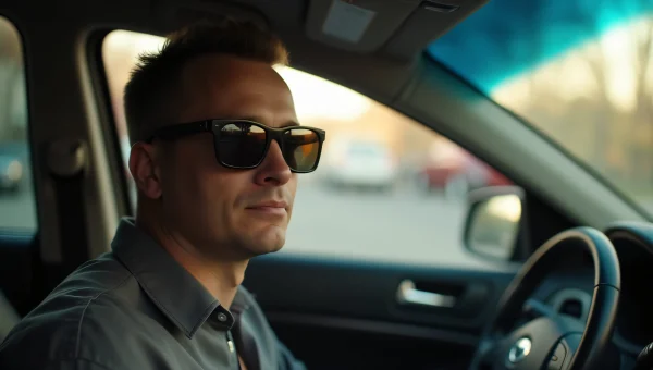 Man in Car Wearing Sunglasses Urban Afternoon Light