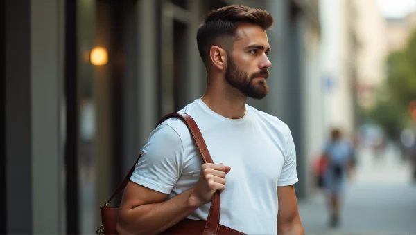 Man Carrying Leather Bag In Urban Studio