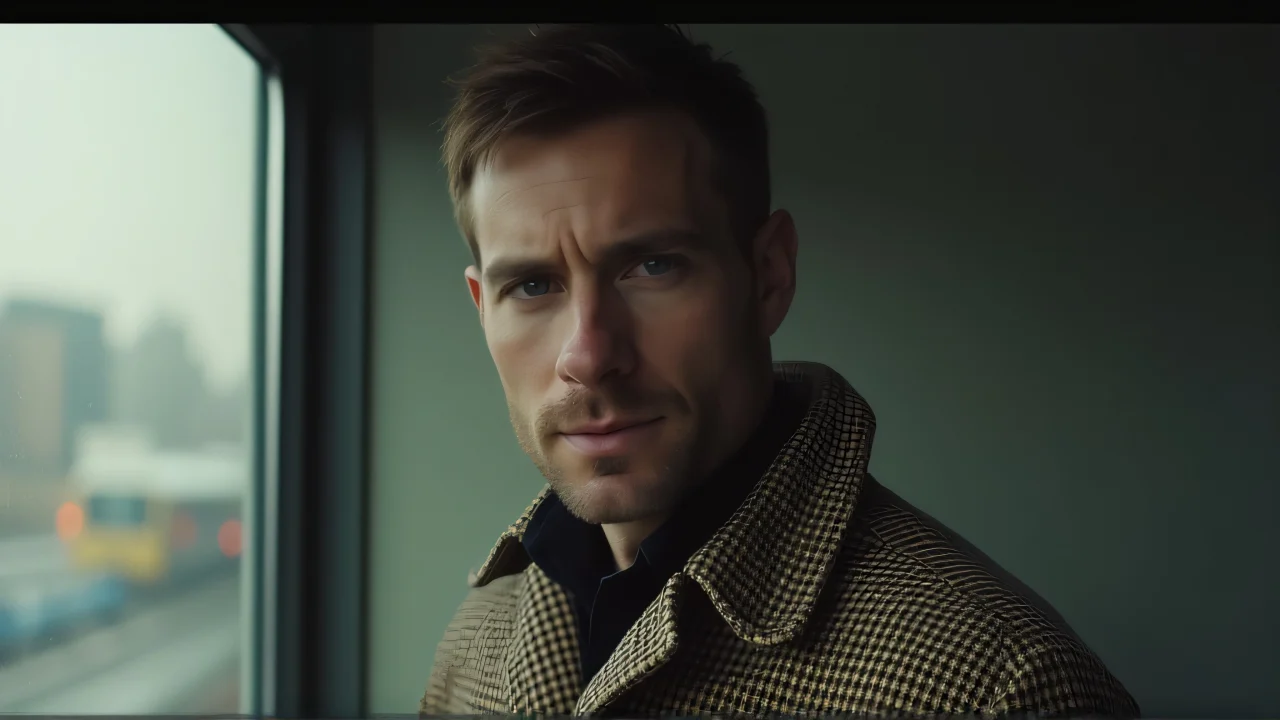 Portrait of a man in a checkered coat with soft light.
