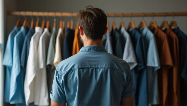 Man Choosing Shirts in Natural Light Studio