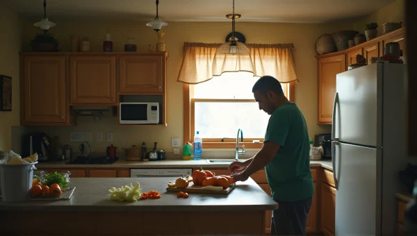 Man Chopping Vegetables In Cozy Kitchen Light