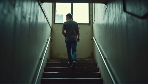 Man Climbing Concrete Stairs in Urban Setting