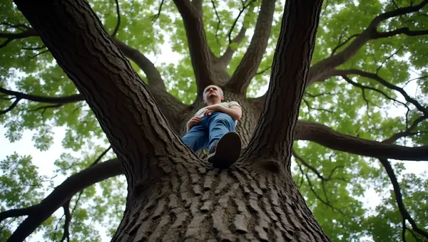 Man Climbing Oak Tree in Natural Daylight