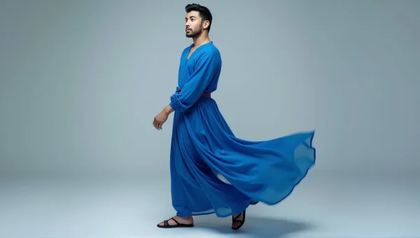 Man in Flowing Blue Dress Portrait Studio
