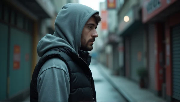 Man in Gray Hooded Vest Urban Alley Portrait