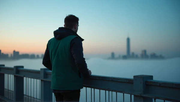 Man In Green Vest On Bridge At Dusk