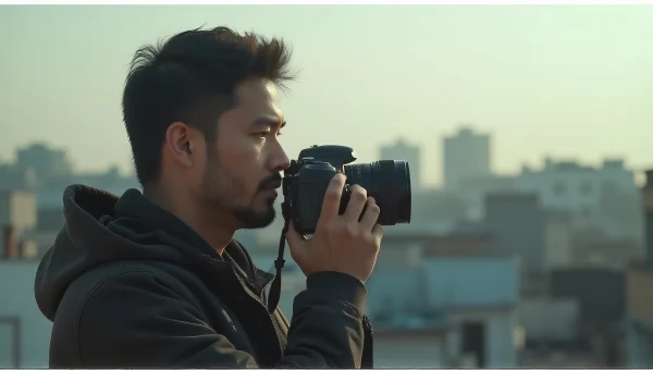 Man Holding Camera Urban Rooftop Lifestyle