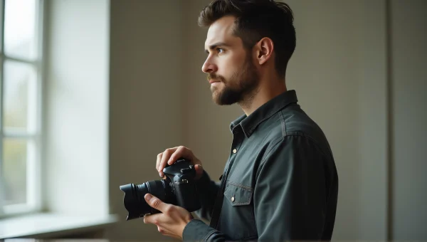 Man Holding Camera Waist-Up Portrait Natural Light