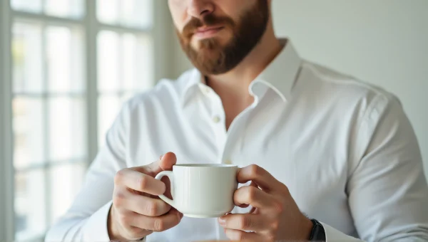 Man Holding Ceramic Cup in Soft Light