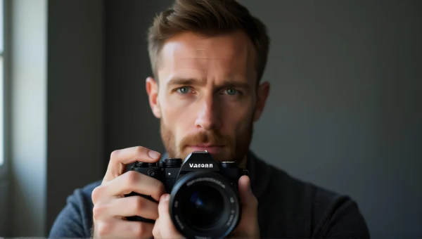 Man Holding Digital Camera Portrait in Soft Light