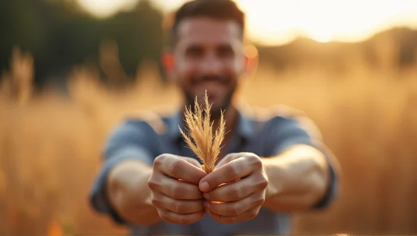 Man Holding Dried Grass Portrait With Soft Bokeh