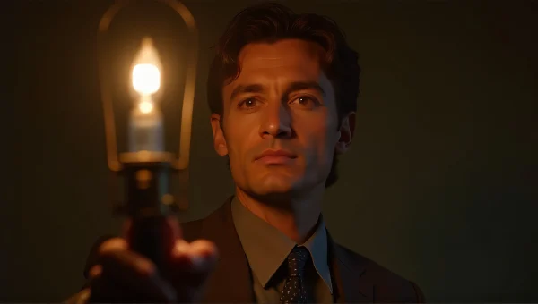 Man Holding Lamp Warm Light Portrait image
