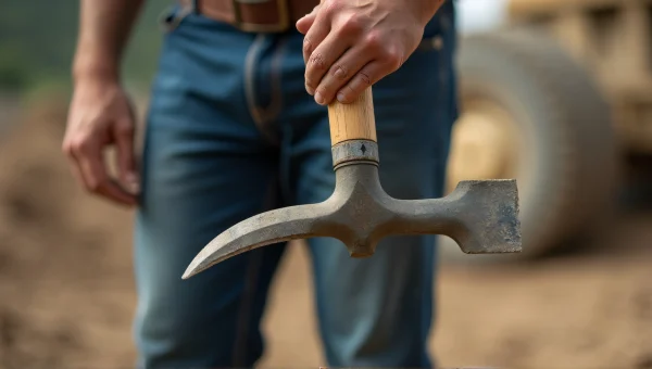 Man Holding Pickaxe at Gritty Worksite
