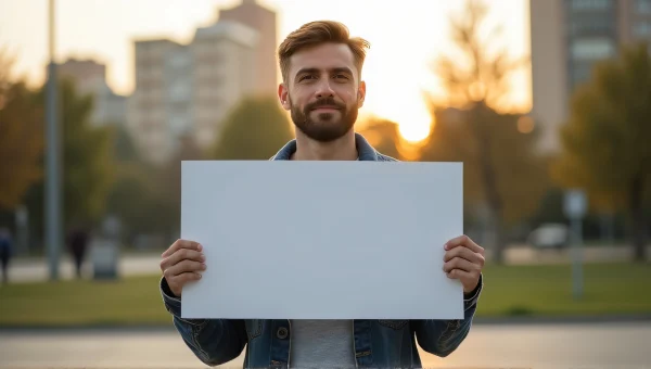 Man Holding Sign Outdoors in Urban Park