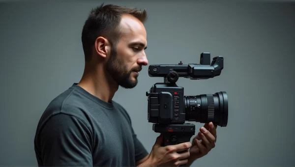 Man Holding Video Camera Close-Up Portrait
