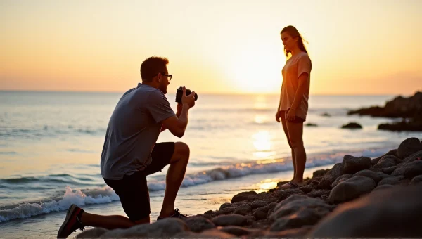 Man imagegraphing Woman By Rocky Shoreline